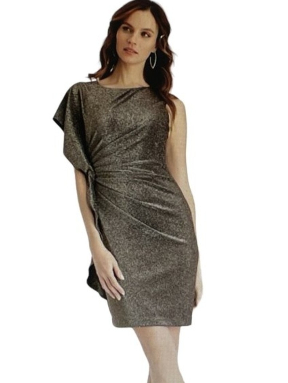 Vince Camuti Asymmetrical Sheeth Gold Metallic Cocktail Dress